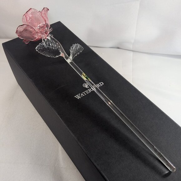 Waterford Crystal Fleurology Rose Flower Pink Sculpture 40007352 in Box 14.5" - Picture 1 of 16